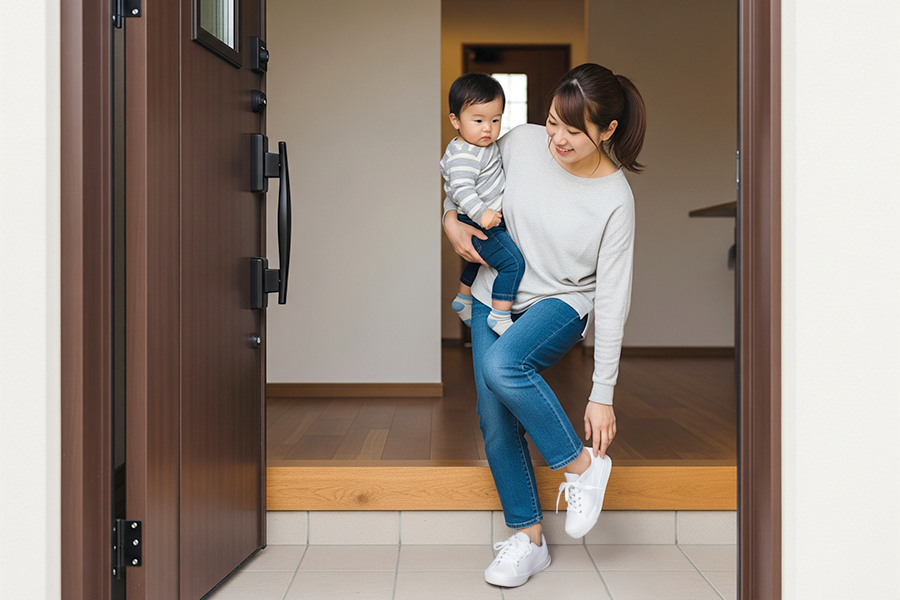 スニーカーを履くママ2