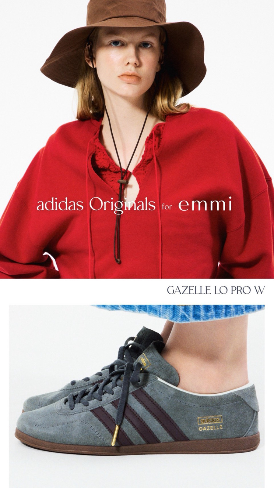 emmi × adidas Originals別注「GAZELLE LO PRO W」ゴールド使いが春コーデを格上げ②